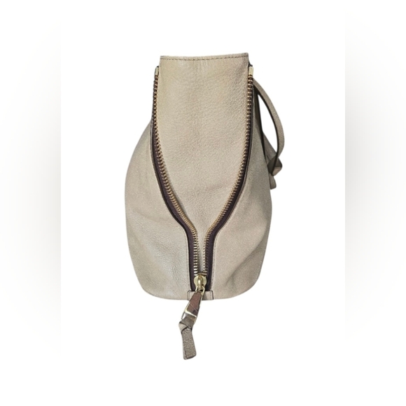 Tory Burch Tan Pebbled Leather Expandable Side Zip Tote - Picture 10 of 16